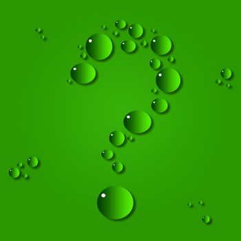 Water drops. The question-mark on a green background