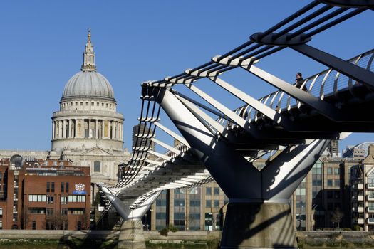The London Millennium Footbridge over the river Thames in London, England, UK