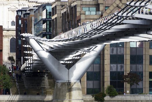 The London Millennium Footbridge over the river Thames in London, England, UK