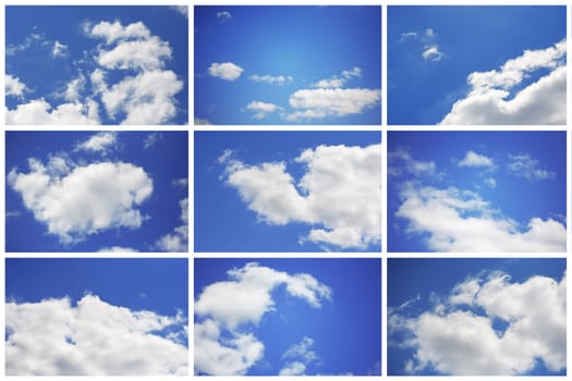 The blue sky and white clouds. A collage