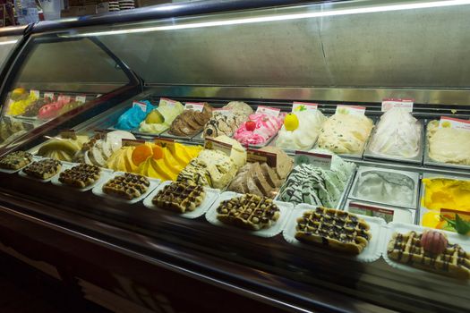 assortment of ice cream in shop display