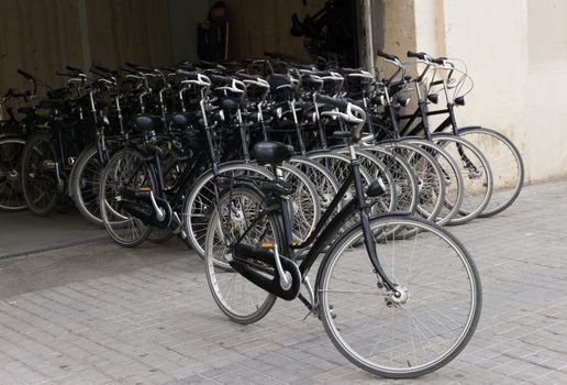 Bicycle Barcelona parking for public in park. Spain