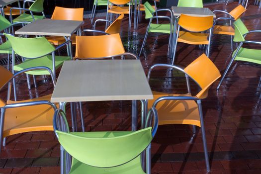empty dining cafe color chair tables