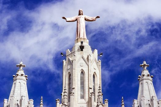 statue Jesus Christ on Church Sacred Heart.Tibidabo. Barcelona