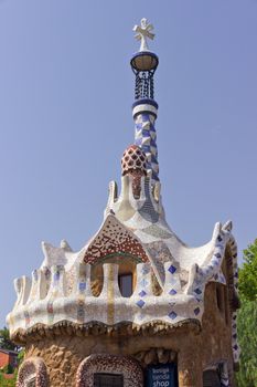 House in Park Guell mosaic designed by Antonio Gaudi Barcelona