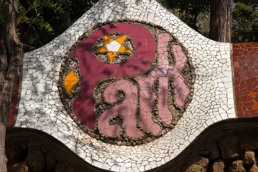 Park Guell tiles mosaic designed by Antonio Gaudi Barcelona