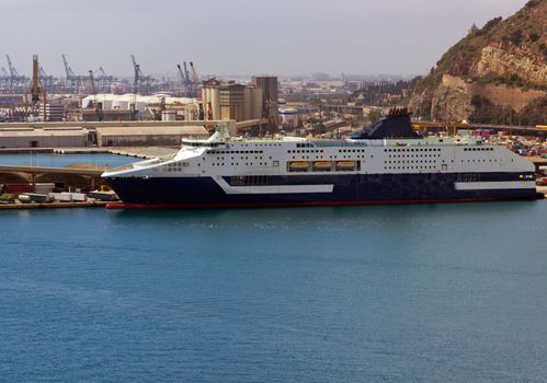 passenger ferry boat navigating in Barcelona port,Spain