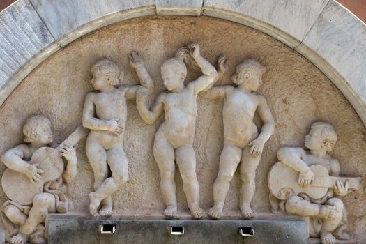 Sculpture dance girl boy fountain in Barcelona