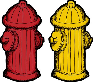Red and yellow fire hydrant illustrations over white background