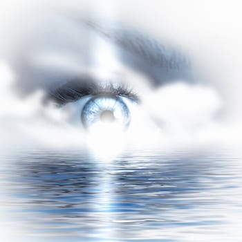 Conceptual illustration of eye overlooking water scenic