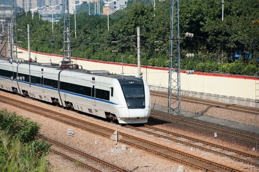 Train running on rail in Canton, China