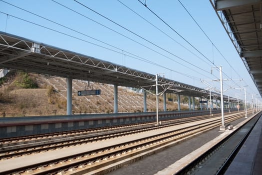 Rail and platform at the railway station