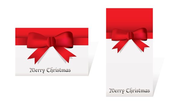 Red and white christmas cards with ribbon and bow knot