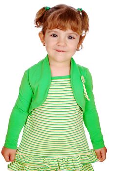 Little girl in yellow green dress posing