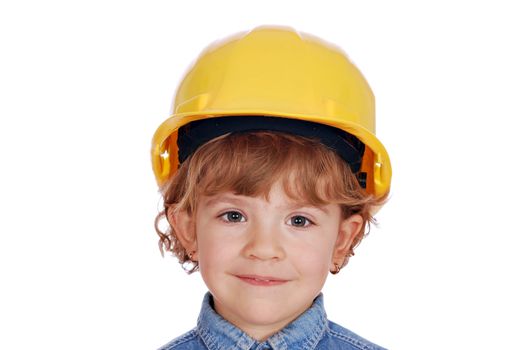Little girl with yellow helmet portrait studio shot