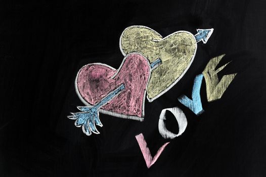 Chalk drawing - Love, hearts and arrow