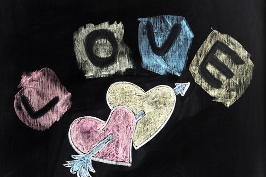 Chalk drawing - Love, hearts and arrow