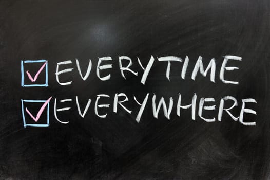 Check box of everytime and everywhere on chalkboard