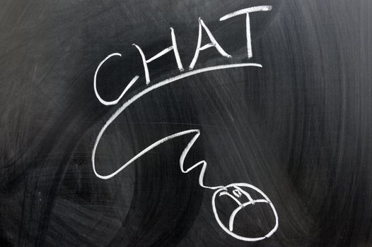 Chat word and computer mouse written on the chalkboard