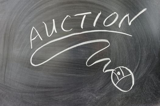 Auction word and mouse symbol on the chalkboard