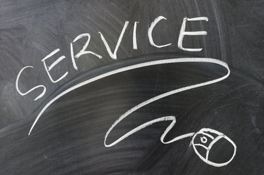 Service words and mouse symbol drawn on the blackboard