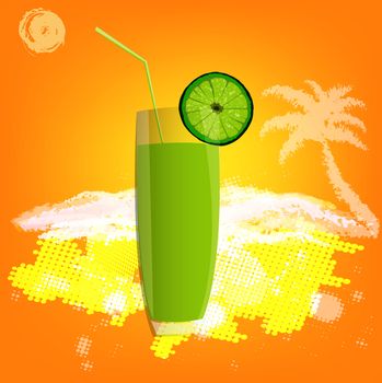 Fresh juice lime  on a abstract yellow background