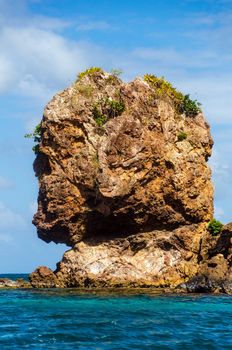 Closeup view of Morgan's head rock formation in San Andres y Providencia, Colombia