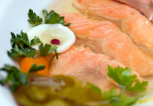 Aspic from salmon Shallow depth-of-field