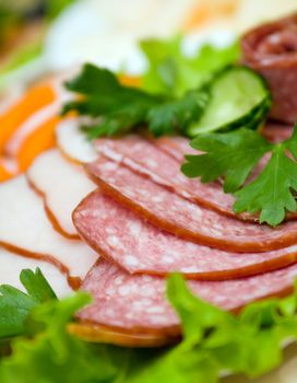 Beautiful sliced food arrangement. Shallow depth-of-field