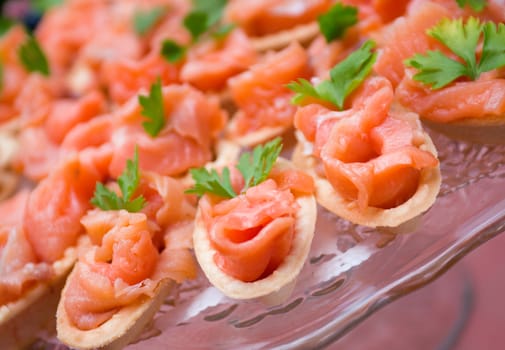  Tartlet  with salmon  . Shallow depth-of-field