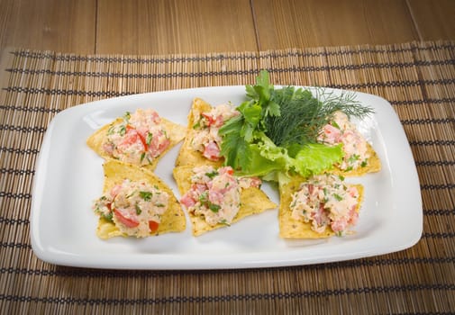 Canape with vegetable and rice. closeup