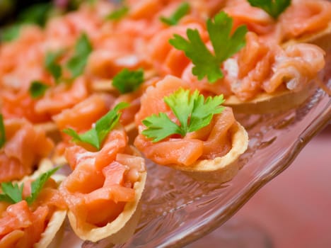  Tartlet  with salmon  . Shallow depth-of-field