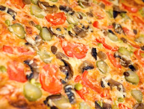 pizza mushrooms and vegetable Shallow depth-of-field. 