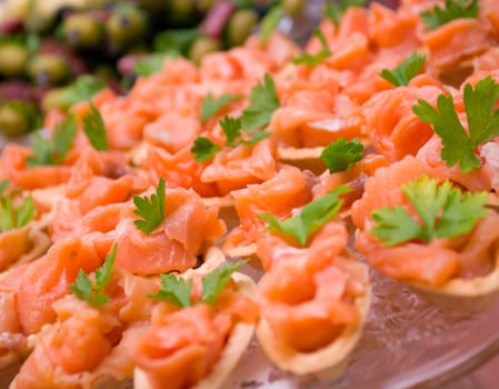  Tartlet  with salmon  . Shallow depth-of-field