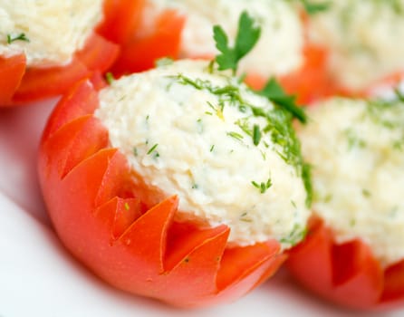 Tomatoes Stuffed with Feta. Shallow depth-of-field.  