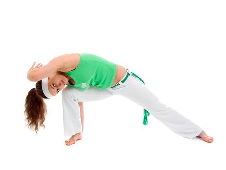 girl  capoeira dancer posing  over white background 