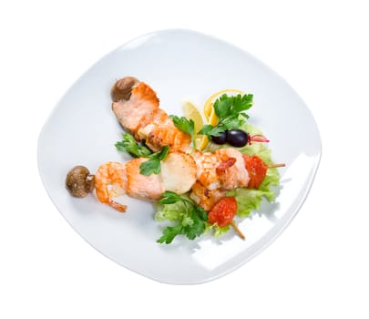 Salmon  with Vegetables.fish roast.close-up.Isolated on white background.