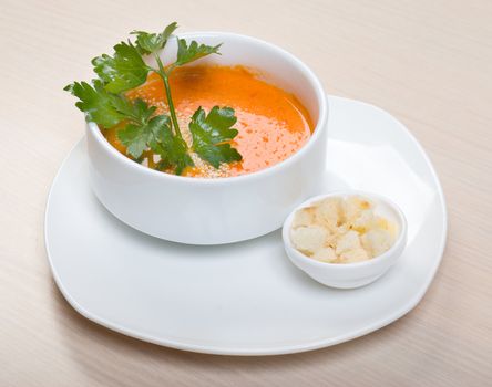 tomato vegetable cream soup  close up 