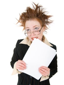   stressed crazy Businesswoman isolated on white 