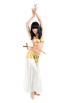 egypt dancer with a sword isolated on a white background 