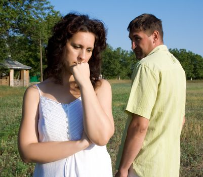 Family relationships, strife, confusion, a woman is offended by a man