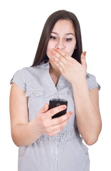 young woman dismayed at something she sees on her cell phone