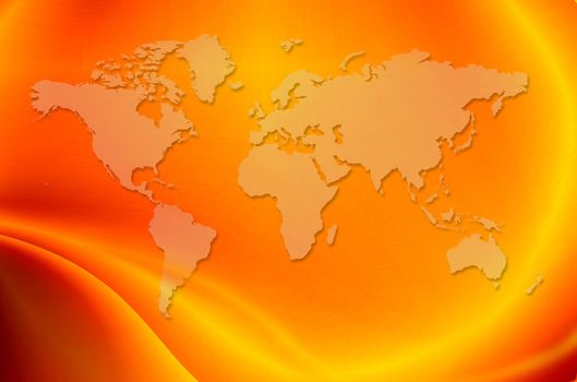 World map in bright orange background