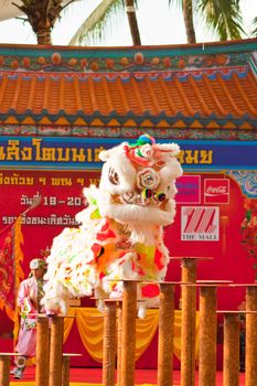 BANGKOK,/THAILAND-JANUARY 20:  lion dance dressing during parade in Chinese New Year Celebrations on January 20, 2013 in BANGKOK