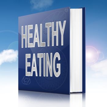 Illustration depicting a book with a healthy eating concept title. White background.