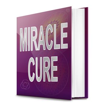 Illustration depicting a book with a miracle cure concept title. White background.