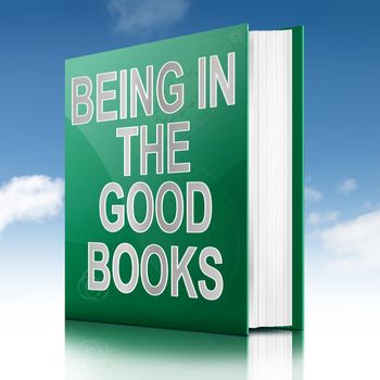 Illustration depicting a book with a in the good books concept title. Sky background.