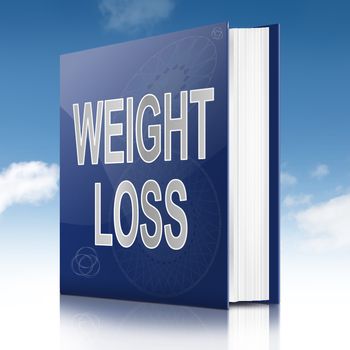 Illustration depicting a book with a weight loss concept title. Sky background.