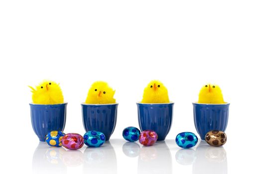 easter eggs and yellow toy ducks