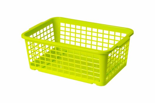 Plastic laundry basket green color. Isolated on white background